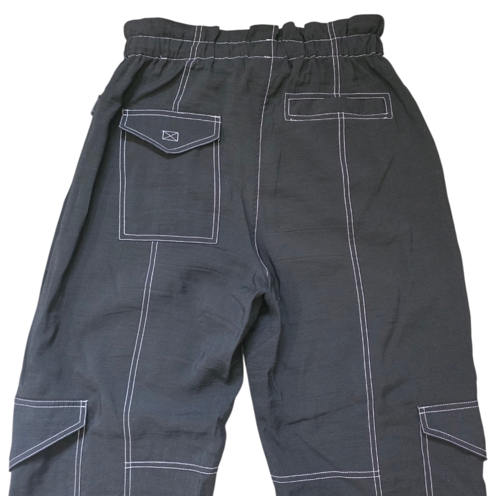 GANNI Wide Leg Cargo Pants Black with White Stitching Size 38 - Picture 7 of 11